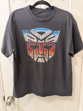 Transformers Graphic Tee with Distressed Red, Blue & White Logo
